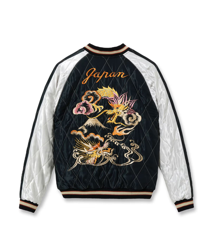 TT15973-219 / TAILOR TOYO Late 1950s Style Acetate Quilted Souvenir Jacket “WHITE TIGER” × “DUELLING DRAGONS”