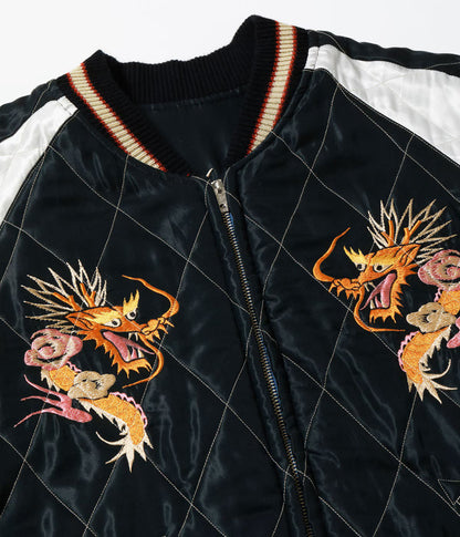 TT15973-219 / TAILOR TOYO Late 1950s Style Acetate Quilted Souvenir Jacket “WHITE TIGER” × “DUELLING DRAGONS”