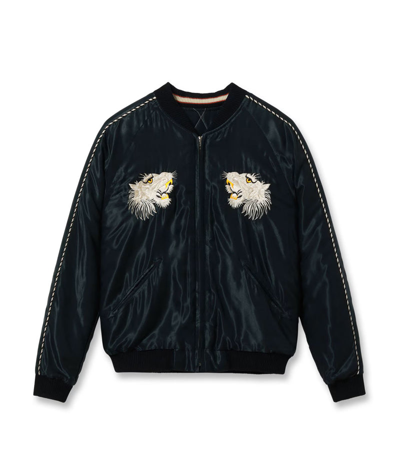 TT15973-219 / TAILOR TOYO Late 1950s Style Acetate Quilted Souvenir Jacket “WHITE TIGER” × “DUELLING DRAGONS”