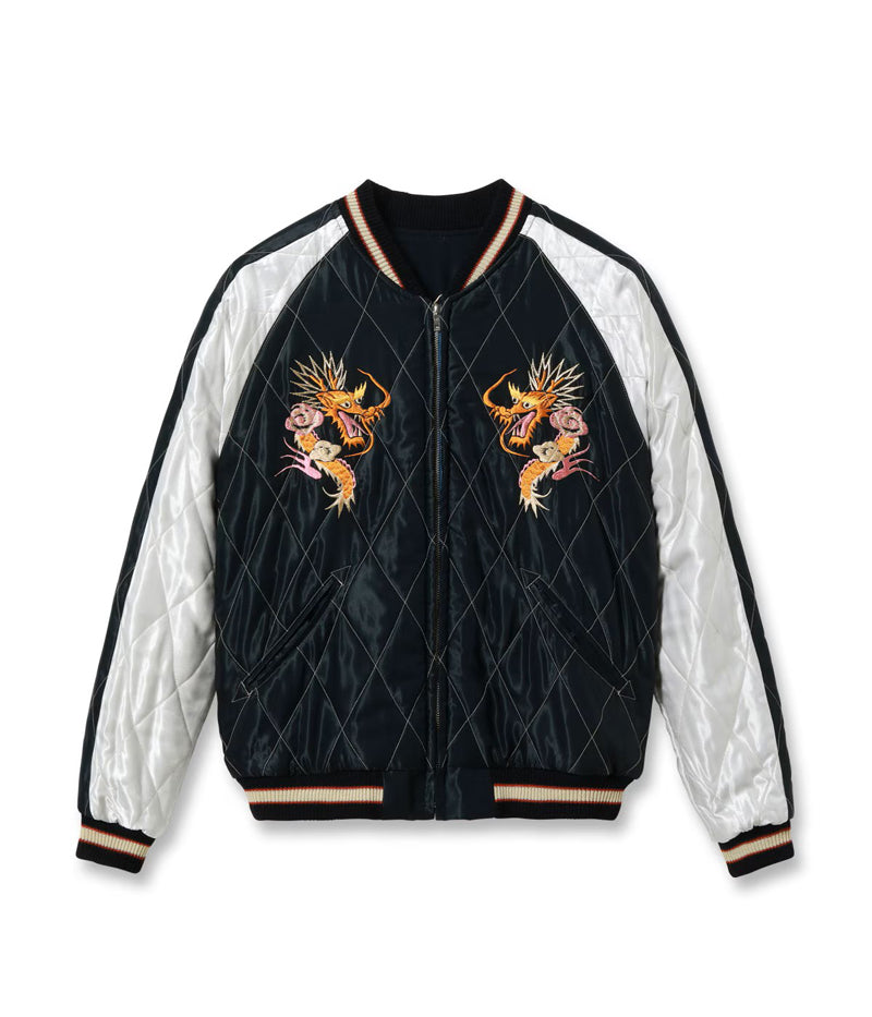 TT15973-219 / TAILOR TOYO Late 1950s Style Acetate Quilted Souvenir Jacket “WHITE TIGER” × “DUELLING DRAGONS”
