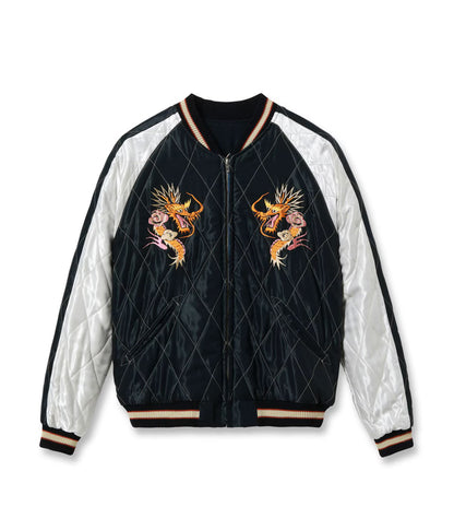 TT15973-219 / TAILOR TOYO Late 1950s Style Acetate Quilted Souvenir Jacket “WHITE TIGER” × “DUELLING DRAGONS”