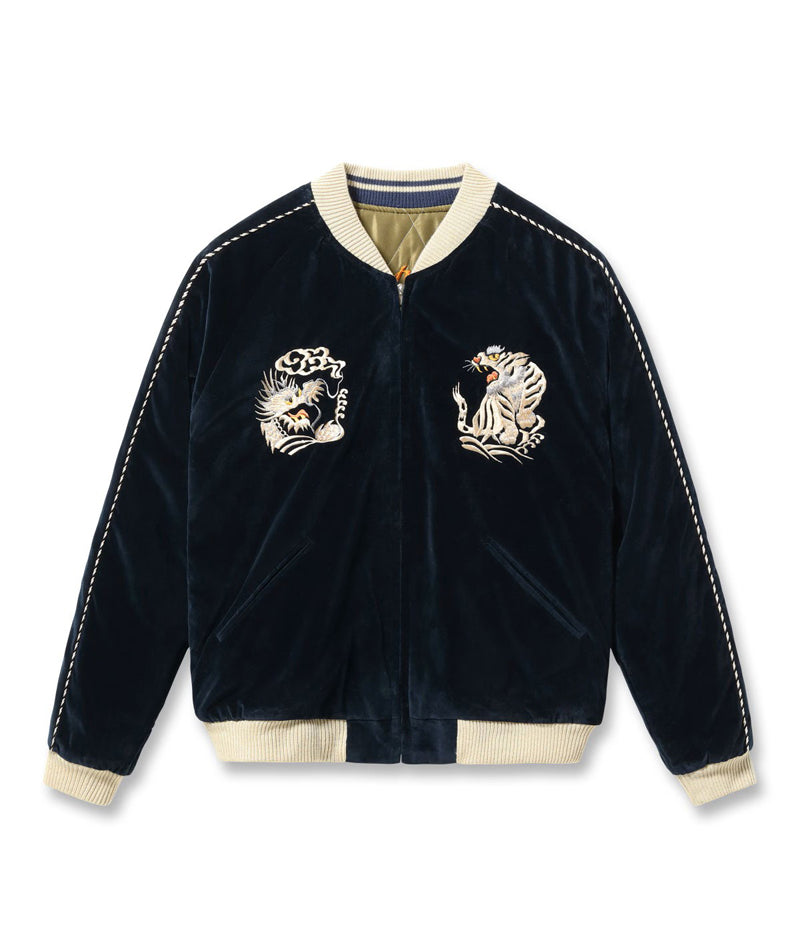 TT15974-128 / TAILOR TOYO Mid 1950s Style Velveteen Souvenir Jacket “WHITE DRAGON” × “JAPAN MAP”