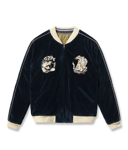 TT15974-128 / TAILOR TOYO Mid 1950s Style Velveteen Souvenir Jacket “WHITE DRAGON” × “JAPAN MAP”