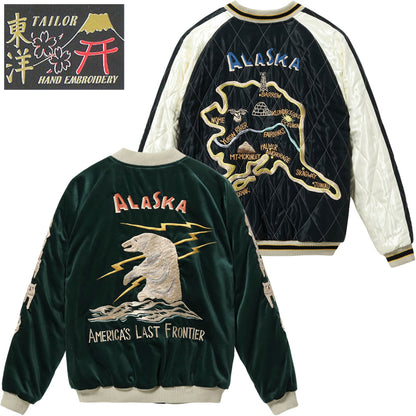 TT15974-145 / TAILOR TOYO Late 1950s Style Velveteen Souvenir Jacket “POLAR BEAR” × “ALASKA MAP”