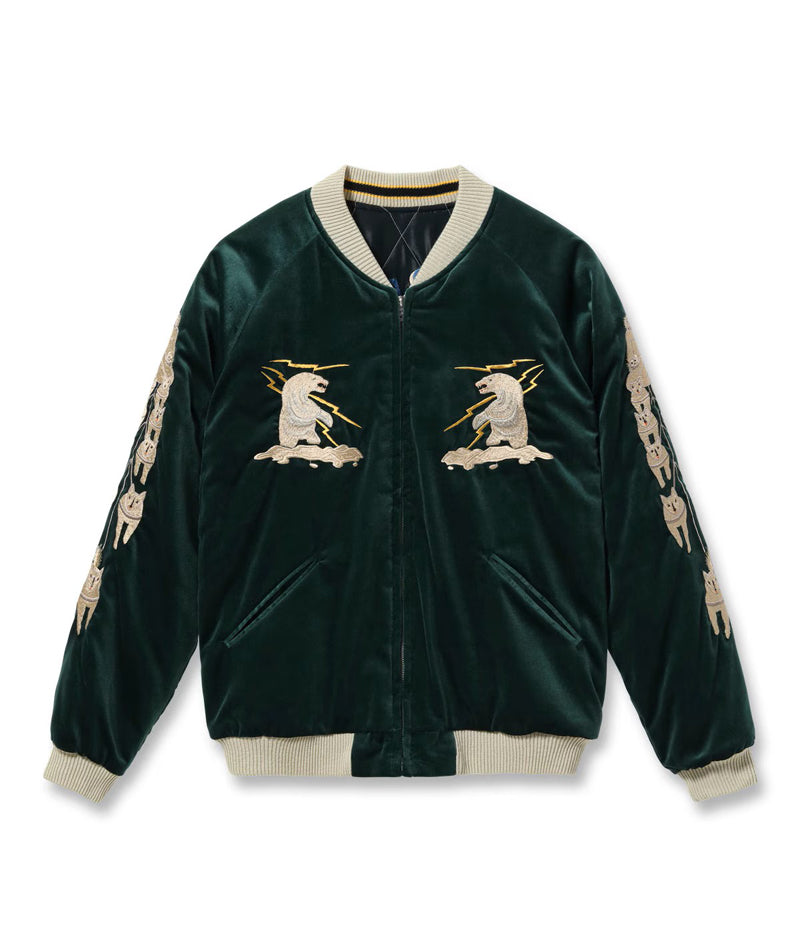 TT15974-145 / TAILOR TOYO Late 1950s Style Velveteen Souvenir Jacket “POLAR BEAR” × “ALASKA MAP”