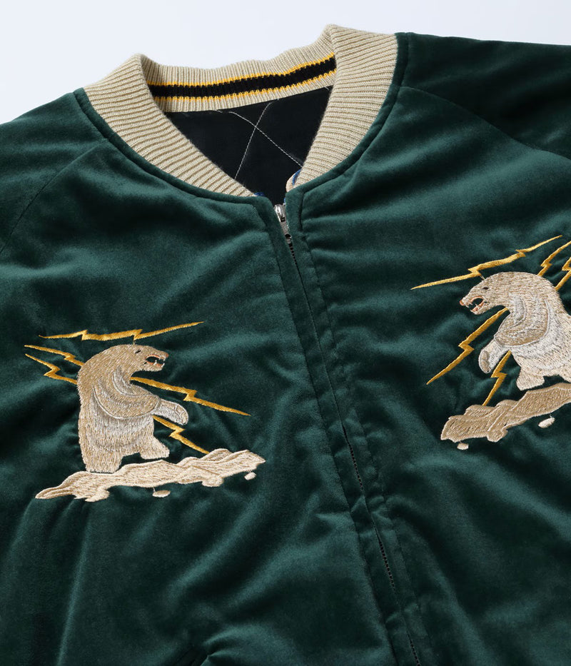 TT15974-145 / TAILOR TOYO Late 1950s Style Velveteen Souvenir Jacket “POLAR BEAR” × “ALASKA MAP”