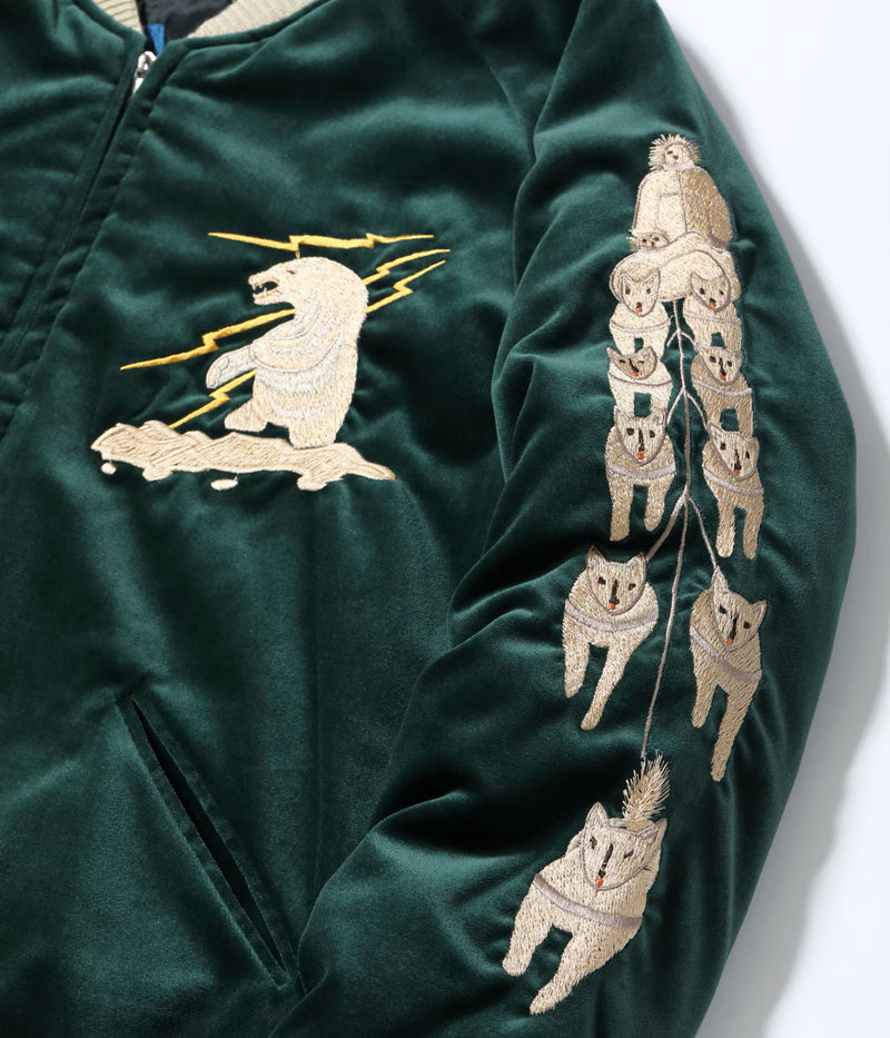 TT15974-145 / TAILOR TOYO Late 1950s Style Velveteen Souvenir Jacket “POLAR BEAR” × “ALASKA MAP”