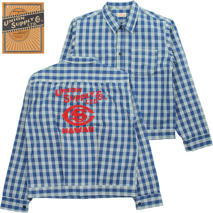 US15902 / UNION SUPPLY PALAKA CHECK SHIRT BLOUSE W/chain emb'd