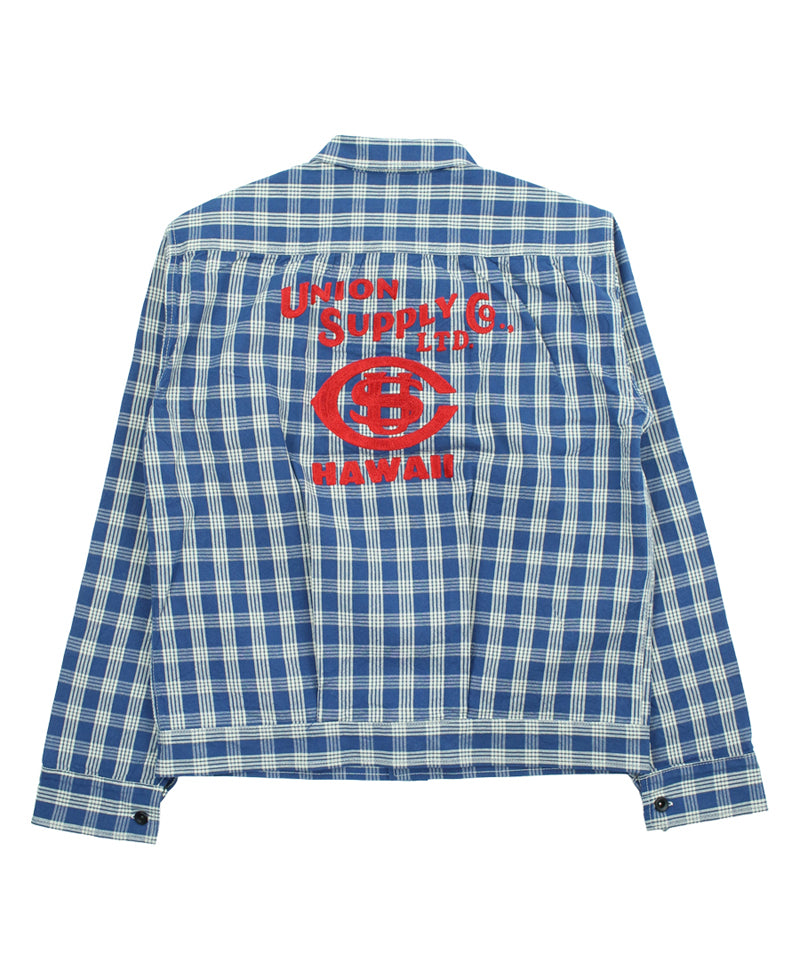 US15902 / UNION SUPPLY PALAKA CHECK SHIRT BLOUSE W/chain emb'd