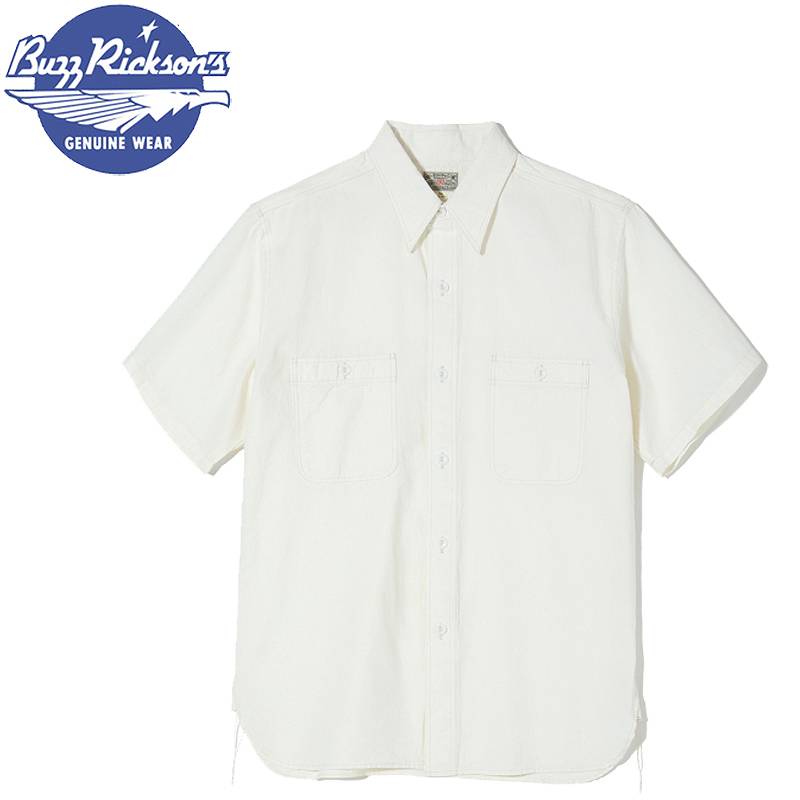 BR35857 / BUZZ RICKSON'S WHITE CHAMBRAY WORK SHIRTS (SHORT SLEEVE)