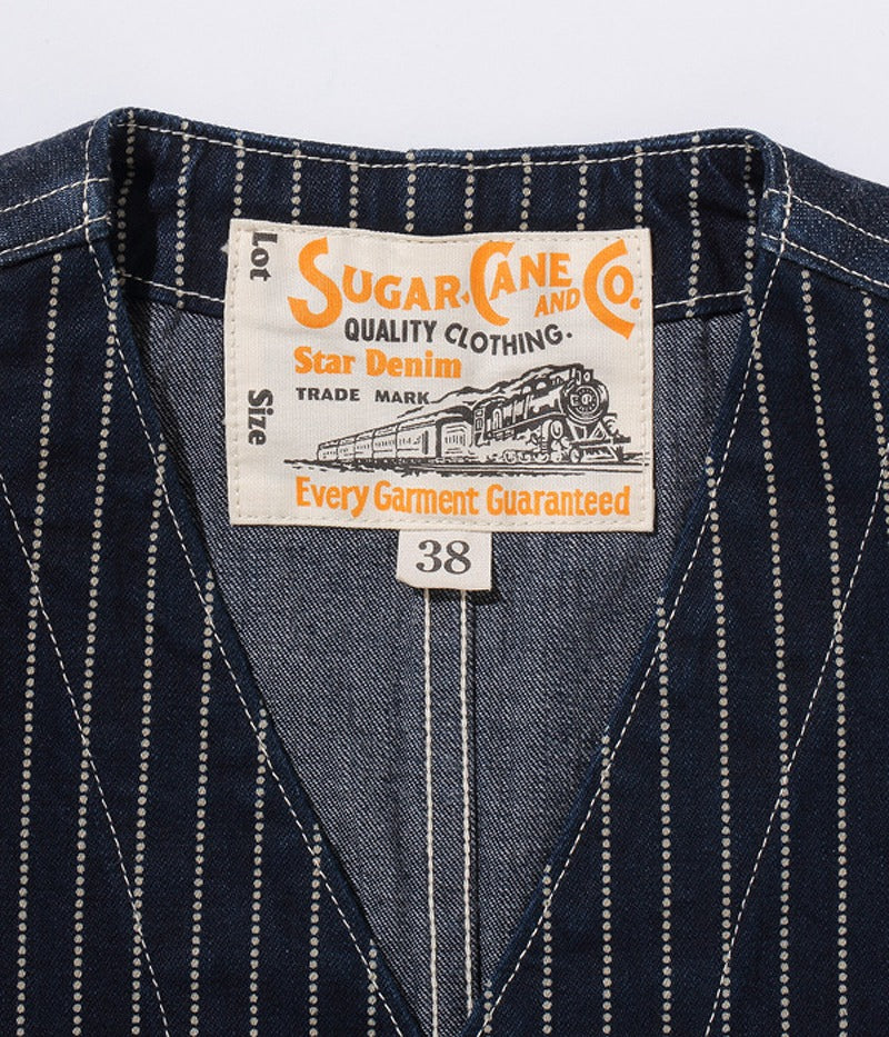 SC12654 / SUGAR CANE 9oz. WABASH STRIPE WORK VEST – Klaxon