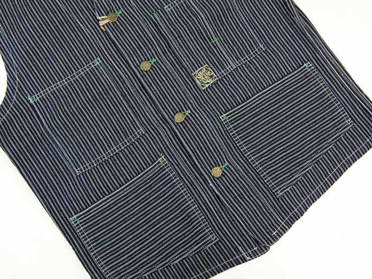 SC14597 / SUGAR CANE FICTION ROMANCE 8oz INDIGO STRIPE WORK VEST