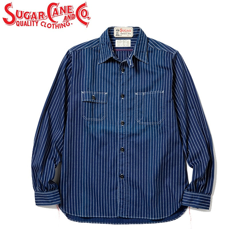 SC25551 / SUGARCANE FICTION ROMANCE 8.5oz. WABASH STRIPE WORK Shirt (Long Sleeve)