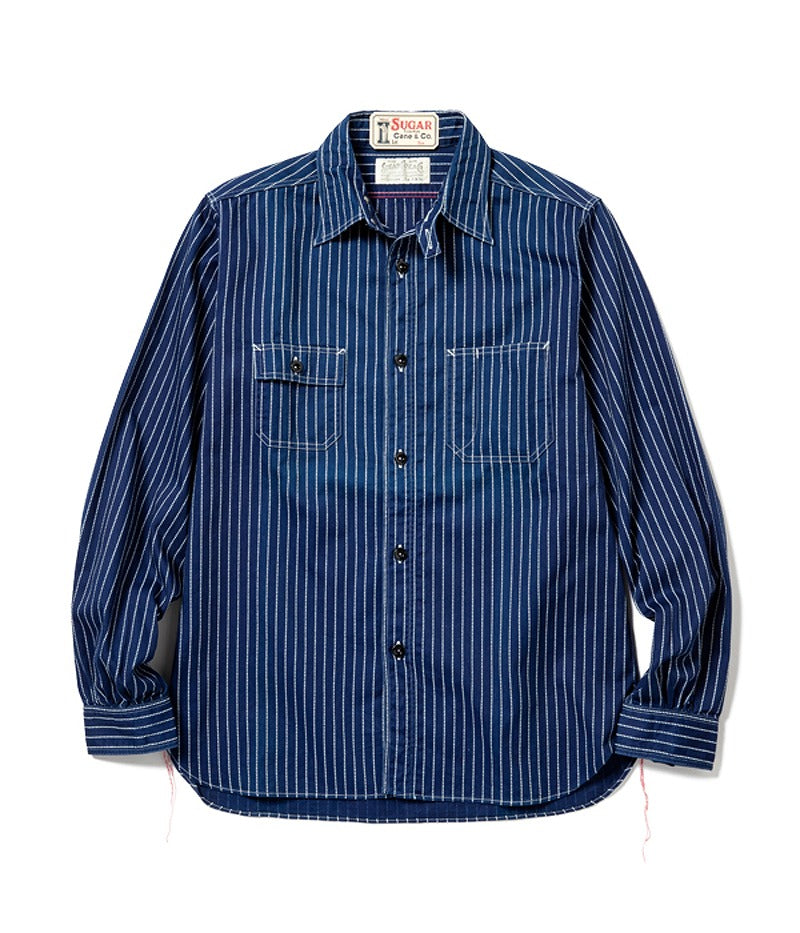 SC25551 / SUGARCANE FICTION ROMANCE 8.5oz. WABASH STRIPE WORK Shirt (Long Sleeve)