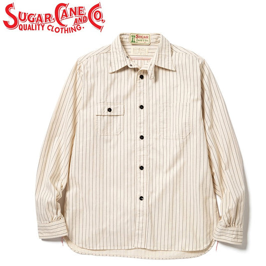 SC27076 / SUGARCANE Fiction Romance 8.5oz. White Wabash Stripe Work Shirt (Long Sleeve)