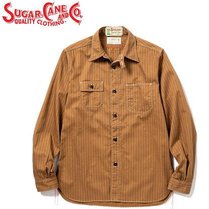 SC28516 / SUGARCANE FICTION ROMANCE 8.5oz. BROWN WABASH STRIPE WORK SHIRT (LONG SLEEVE)