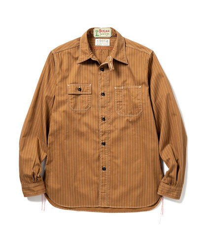 SC28516 / SUGARCANE FICTION ROMANCE 8.5oz. BROWN WABASH STRIPE WORK SHIRT (LONG SLEEVE)