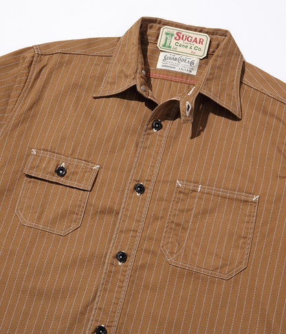 SC28516 / SUGARCANE FICTION ROMANCE 8.5oz. BROWN WABASH STRIPE WORK SHIRT (LONG SLEEVE)