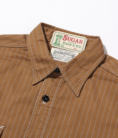 SC28516 / SUGARCANE FICTION ROMANCE 8.5oz. Brown WABASH STRIPE WORK SHIRT (LONG SLEEVE)