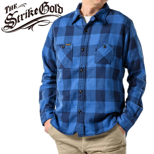 SGS018 The Strike Gold Flannel Check Work Shirt - Indigo