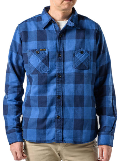 The Strike Gold SGS018 Flannel Check Work Shirt - Indigo