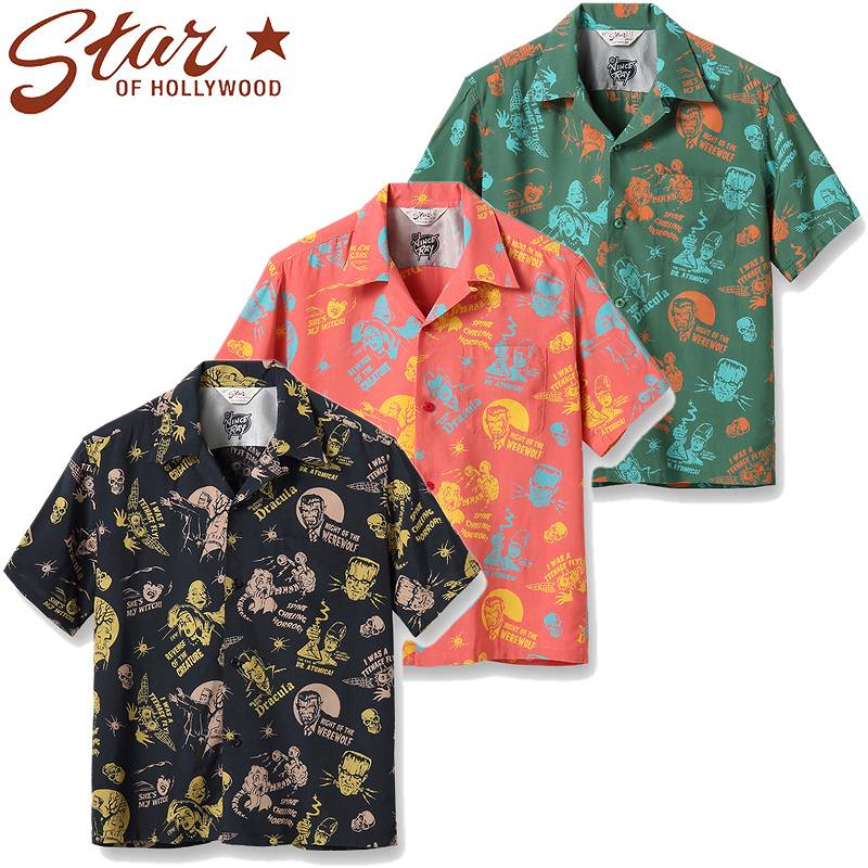 SH38871 / STAR OF HOLLY WOOD HIGH DENSITY RAYON OPEN SHIRT “THE MONSTERS” by VINCE RAY