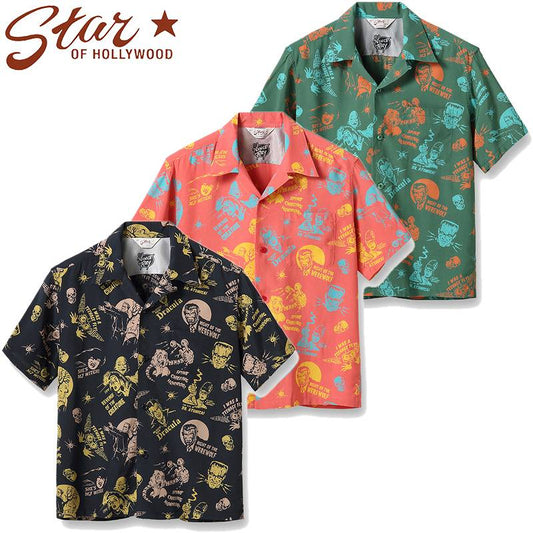 SH38871 / STAR OF HOLLY WOOD HIGH DENSITY RAYON OPEN SHIRT "THE MONSTERS" by VINCE RAY