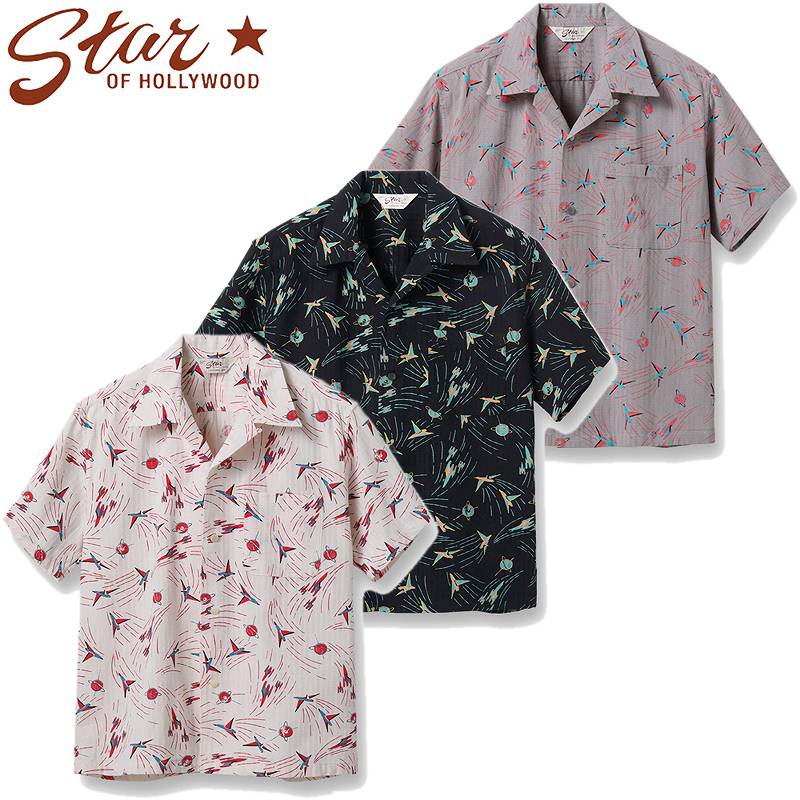 SH39087 / STAR OF HOLLY WOOD DOBBY COTTON OPEN SHIRT “SPACE SHIP”