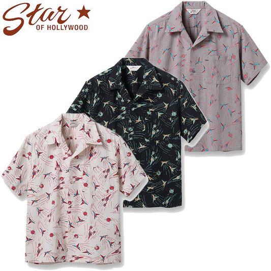SH39087 / STAR OF HOLLY WOOD DOBBY COTTON OPEN SHIRT "SPACE SHIP" / DOBBY COTTON OPEN SHIRT