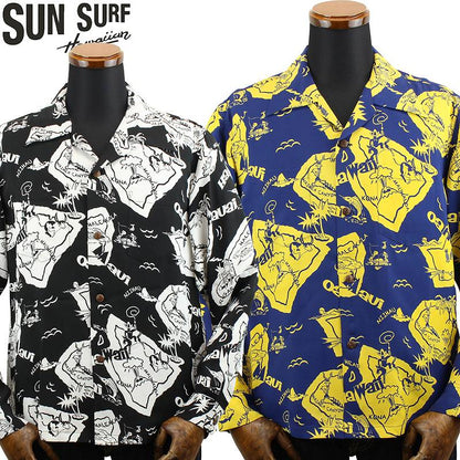 SS29002 / SUNSURF L/S RAYON HAWAIIAN SHIRT “SHOWING HAWAIIAN ISLAND”