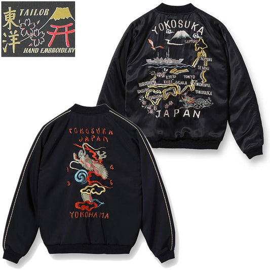 TT15230-128 / TAILOR TOYO KOSHO & CO.  Mid 1940s Style Wool Gabardine × Acetate Souvenir Jacket Special Edition “YOKOSUKA DRAGON” × “JAPAN MAP”